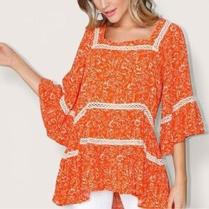 Free People talk about it crochet Trim Bohemian Tunic Top size L